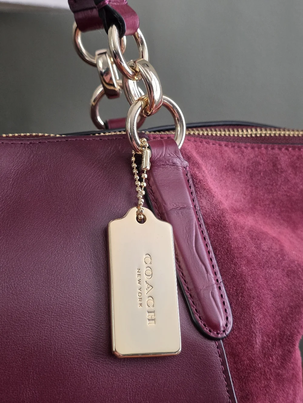 Coach F54579 Ava Tote Oxblood Burgundy Suede Leather Shoulder Bag